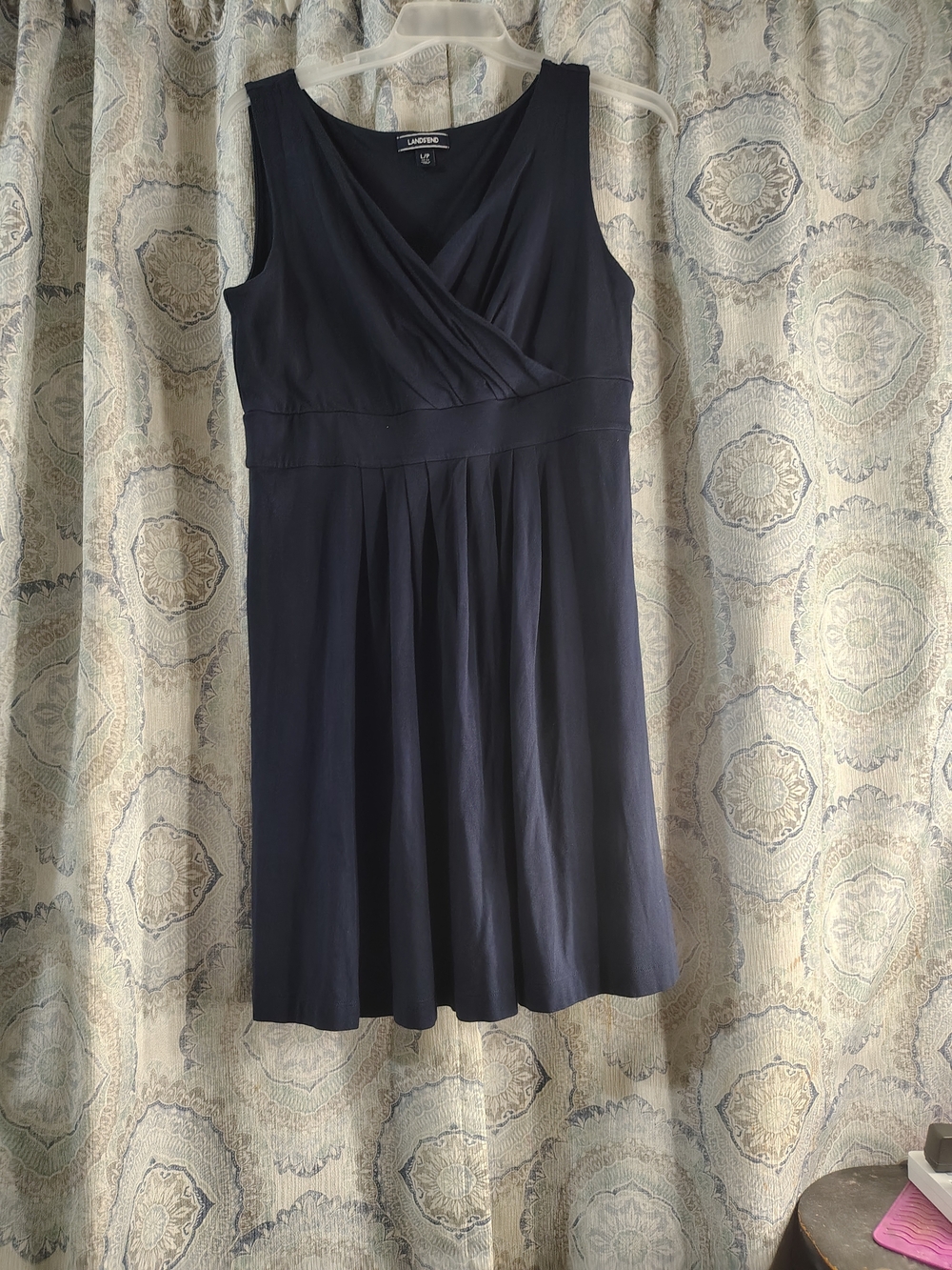 Lands' End Navy Sleeveless Surplice Fit-and-Flare Dress